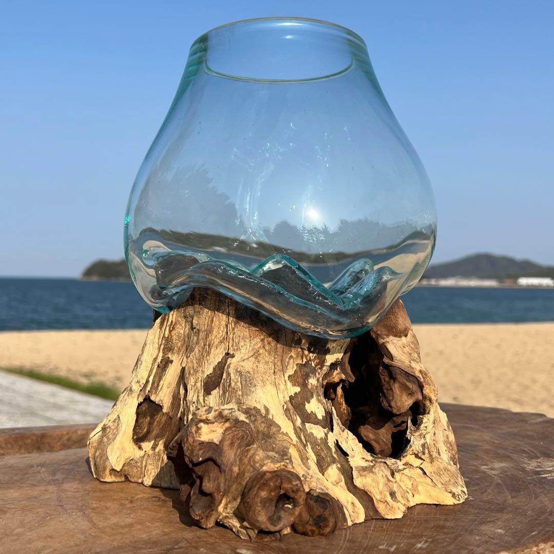 流木ガラスオブジェ大D 花瓶 金魚鉢 ガーデニング フラワーポット 水槽 アート