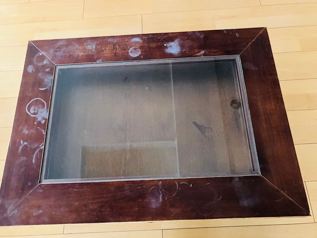 木製引き出し付き座卓 ガラス天板 約90cm x 60cm