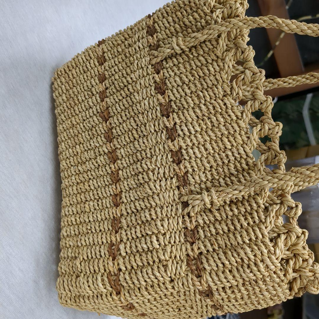 【値下げ】かごバッグ　草バック　手作り　ヒロロ　草編みバック