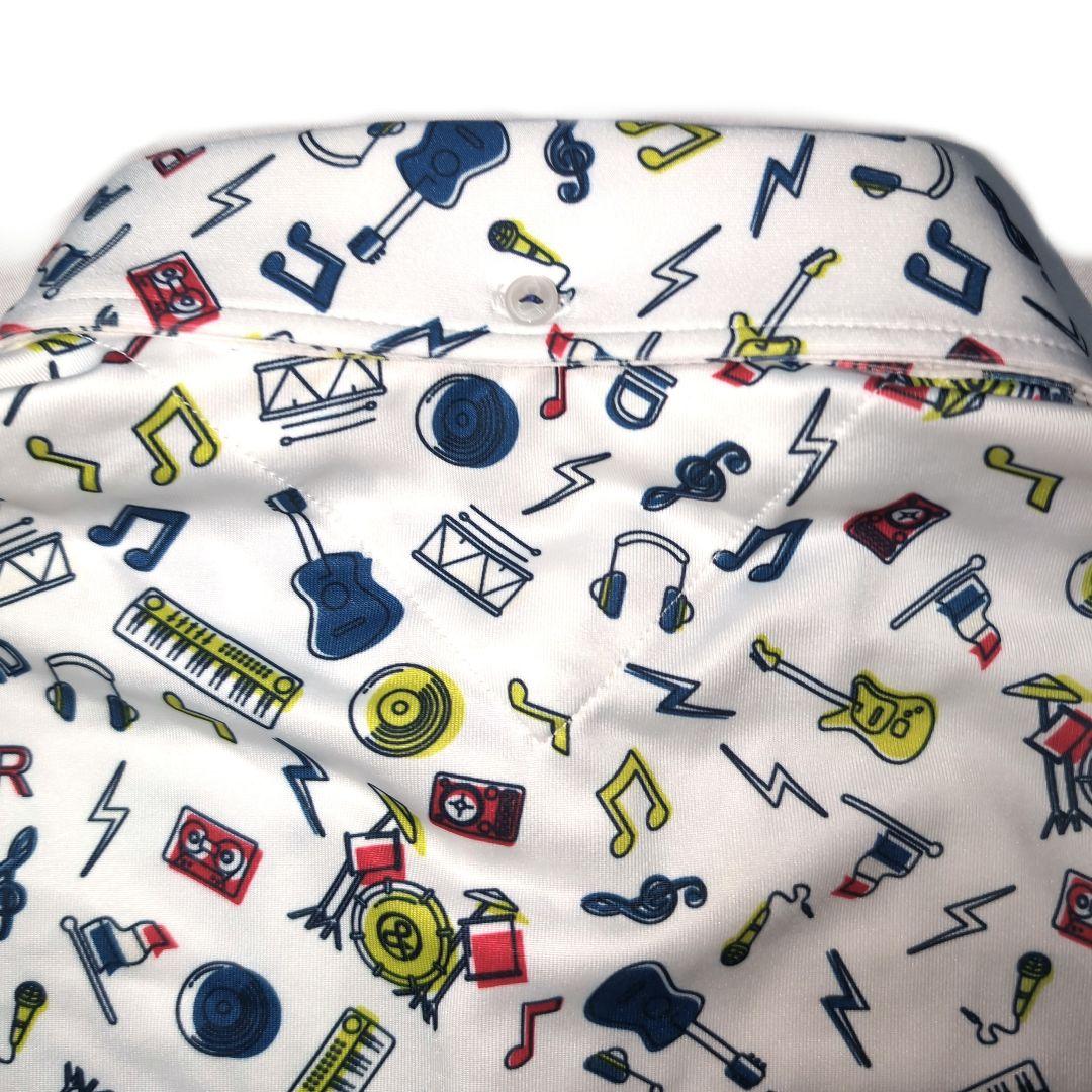 新品タグ付 アンパスィ ゴルフ 長袖 ポロシャツ 楽器柄 総柄 ホワイト L