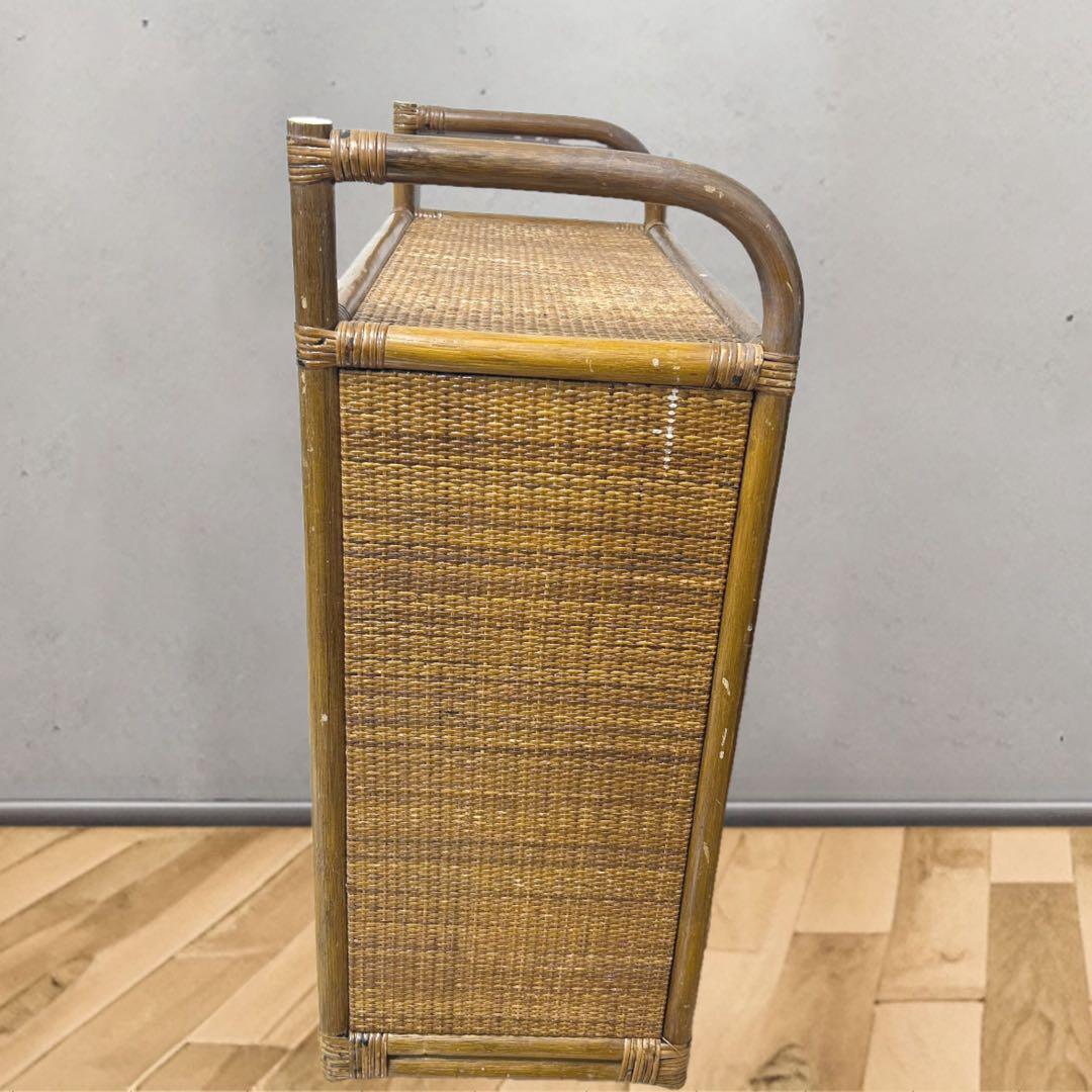 昭和レトロ ラタン サイドボード 電話台 古家具 4段引き出し箪笥