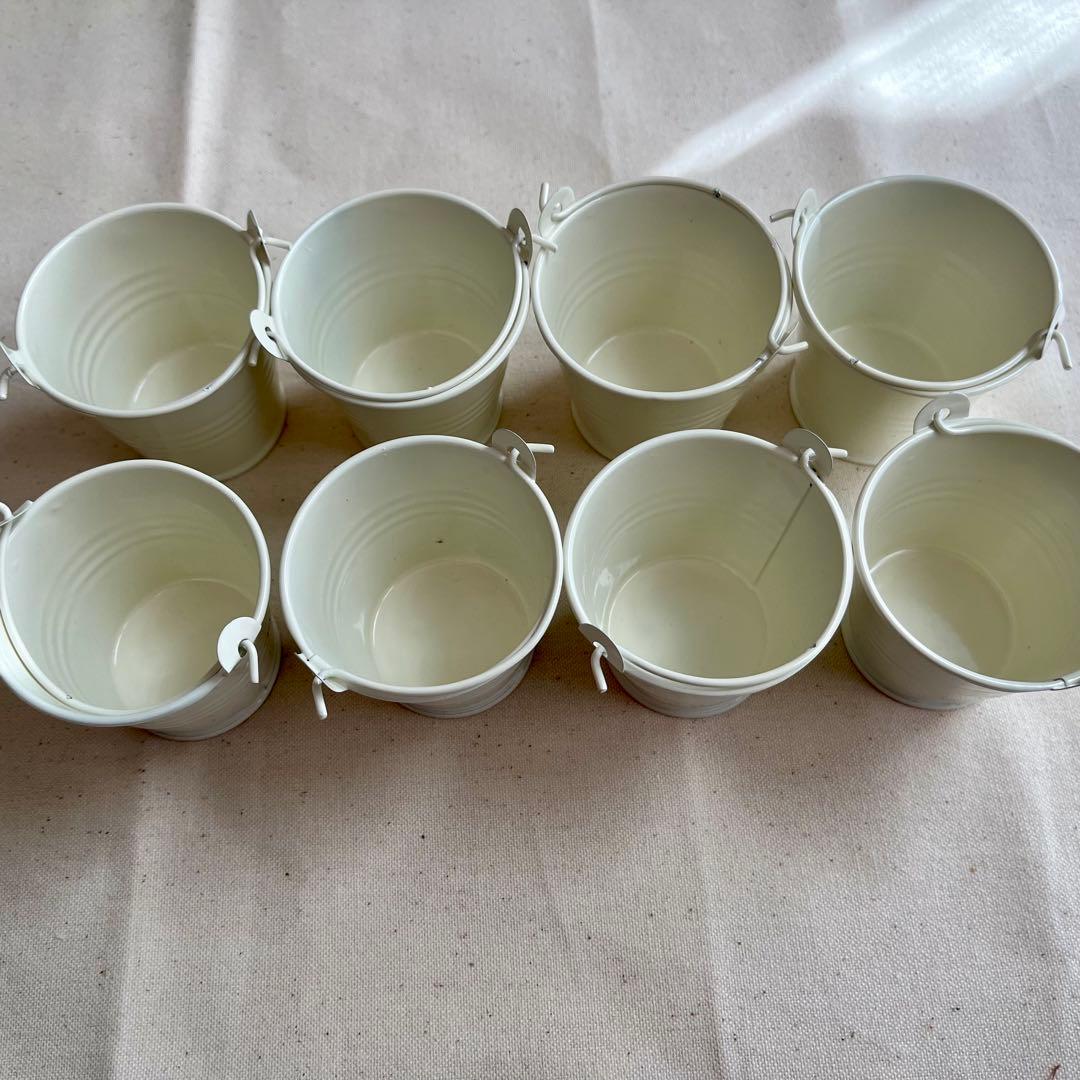 ブリキバケツ　取っ手付き　花　植木鉢　家庭用　園芸　8個　白　おしゃれ