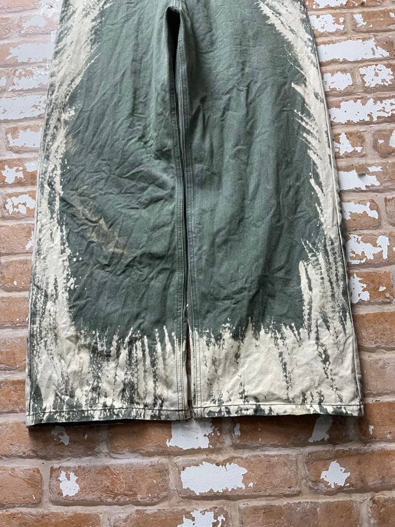 ブリーチデニム　デニム　バギーデニム　カーキ　ワイドデニム　y2k グランジ