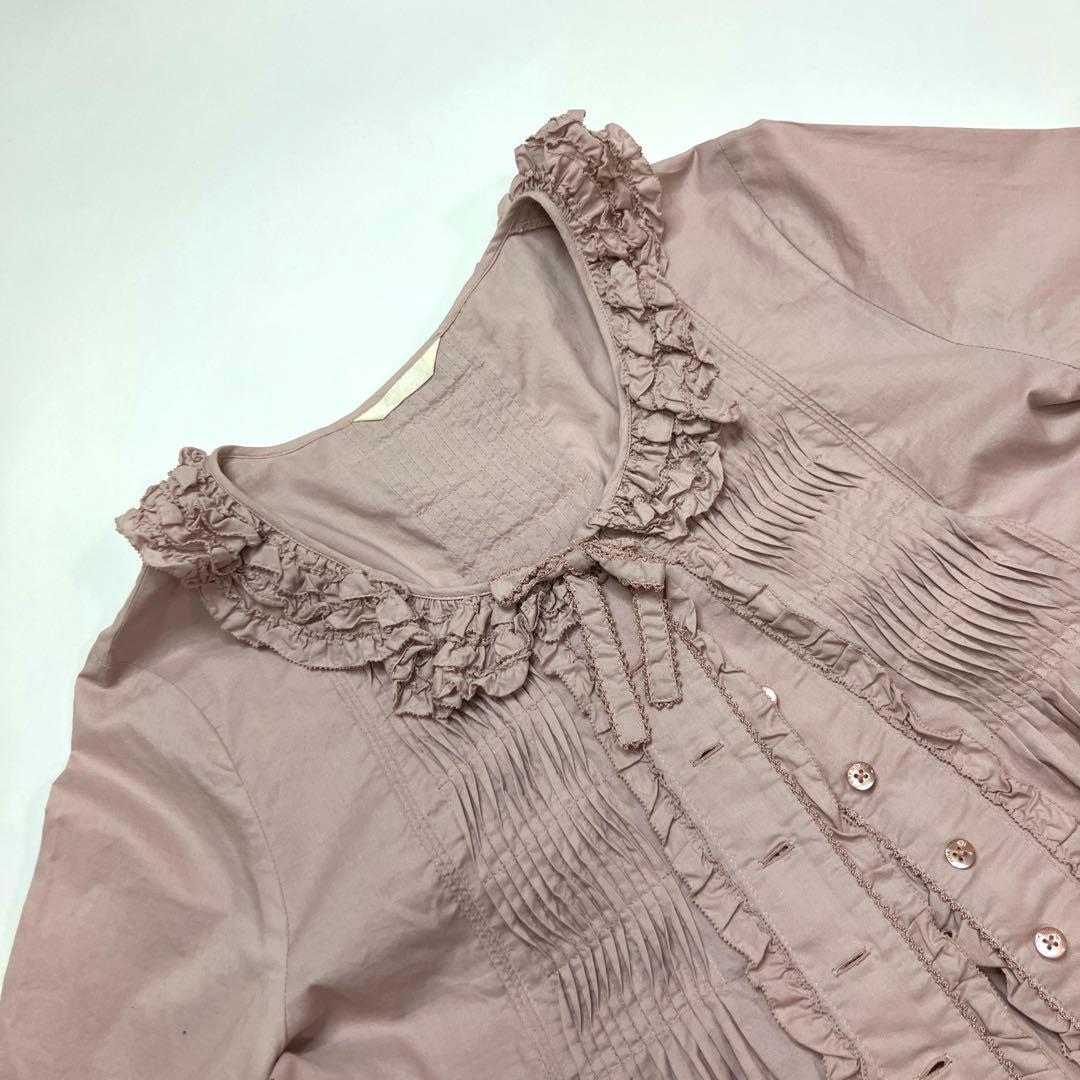 ピンクハウス ピンク ピコフリル ピンタック使い 綿ローンオーバーブラウス