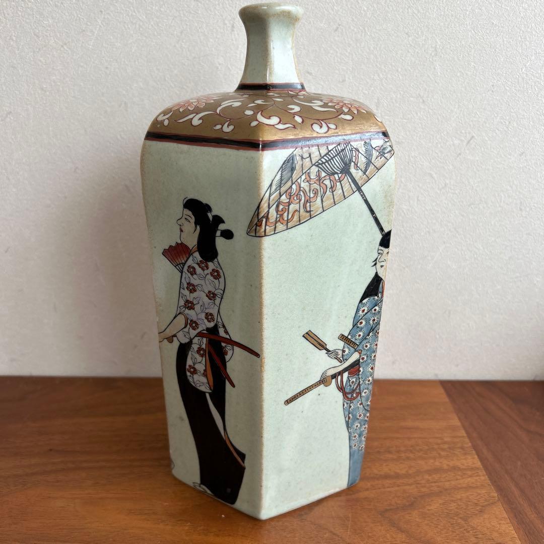 有田焼 円左エ門 美人絵 六角瓶 花瓶 高さ約26cm／飾り壺／インテリア