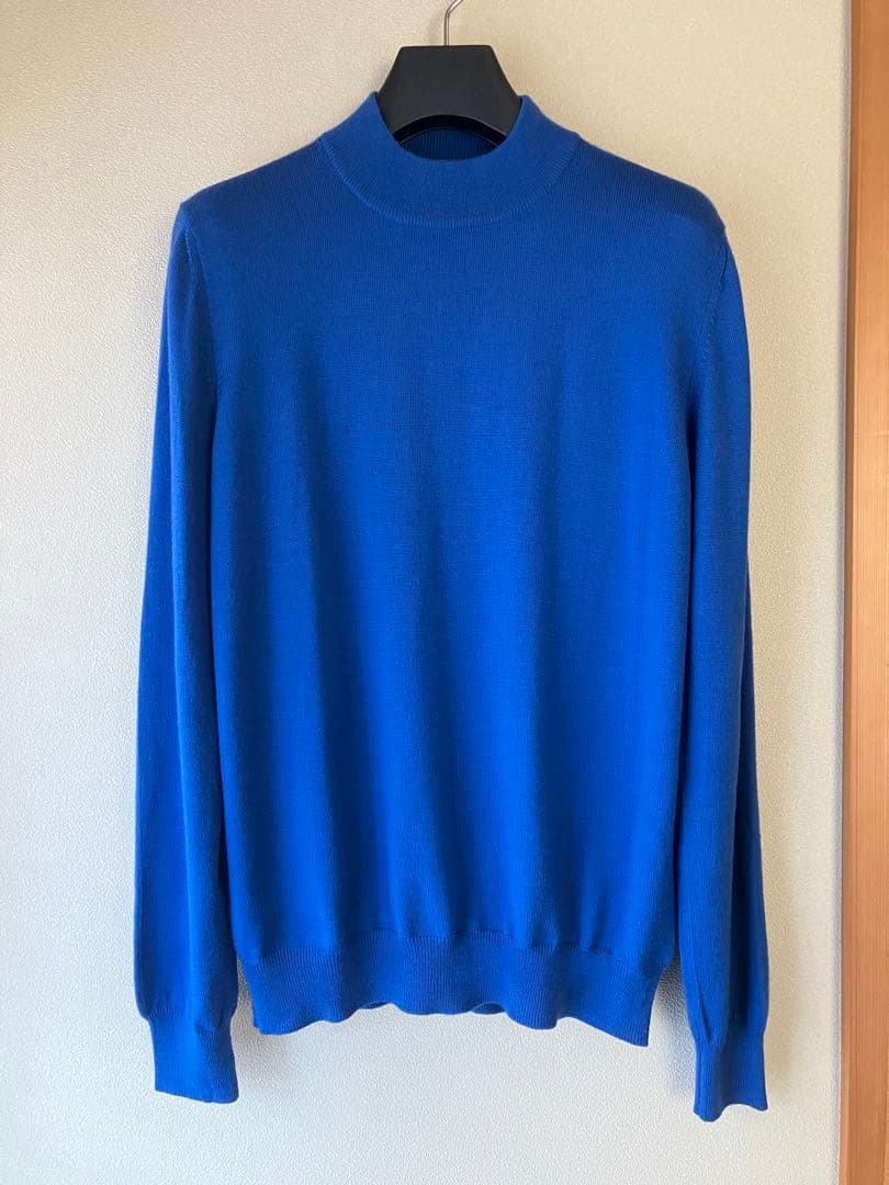 GRAN SASSO 12Gウールソリッドモックネックニット ブルー 48