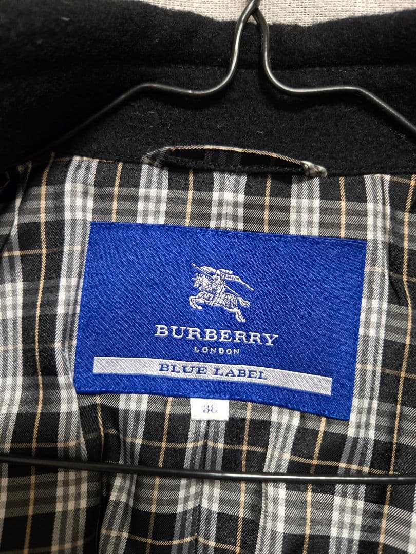 バーバリー・ブルーレーベル　ブラック ベルト付き ピーコート　38