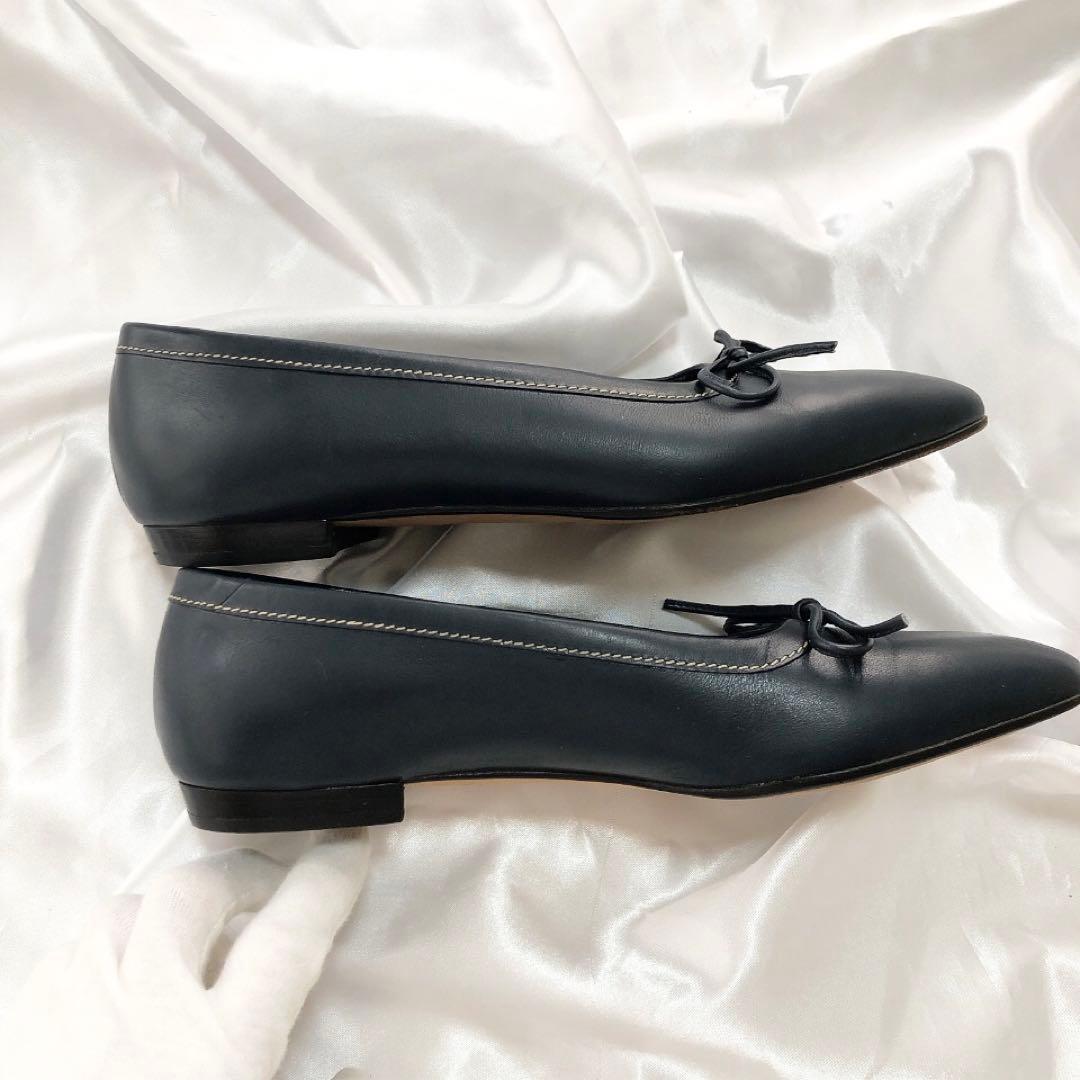 【美品】PRADA プラダ リボンパンプス ローヒール バレエシューズ 37