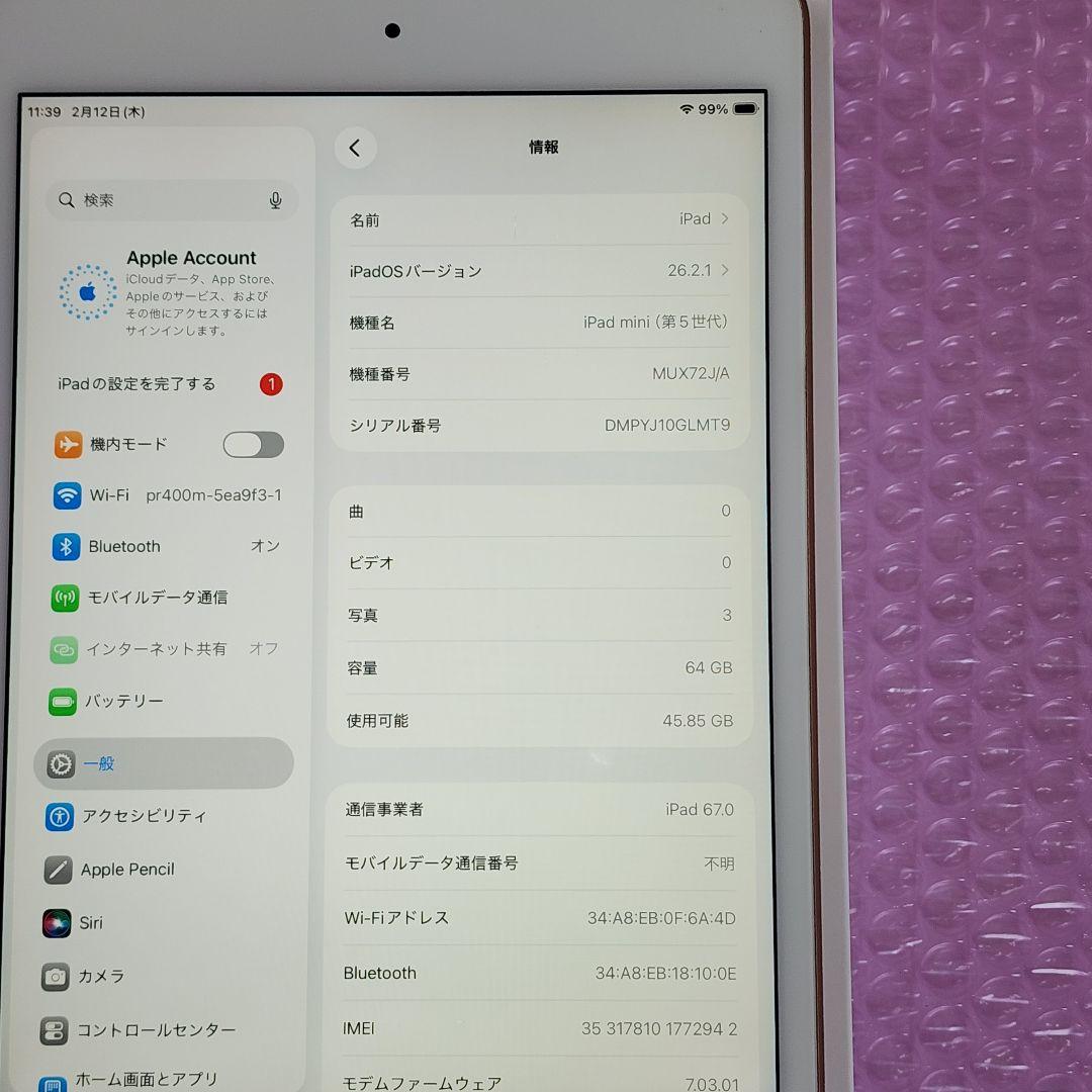 iPad mini5　バッテリー良好　フルセット　Wi-Fi+Cellular