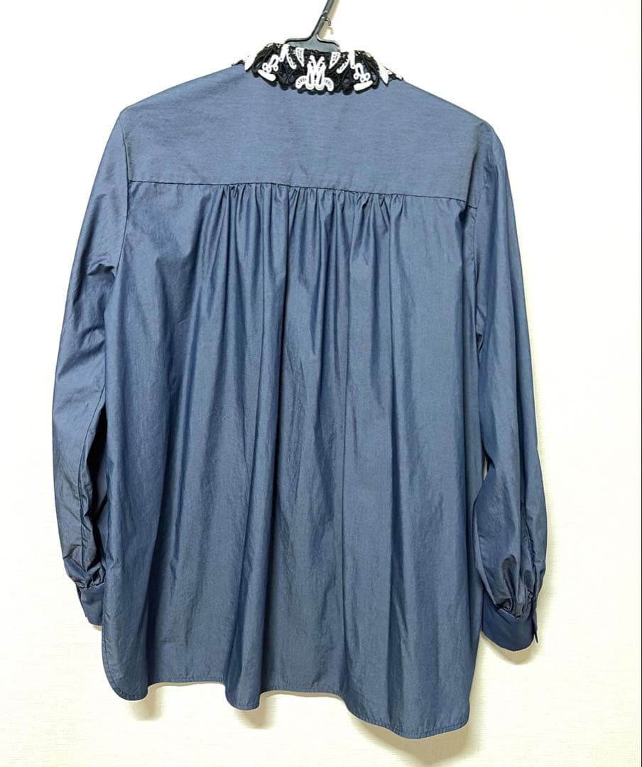 【美品】ユナイテッドアローズ　レースカラー2WAYブラウス　コバルト