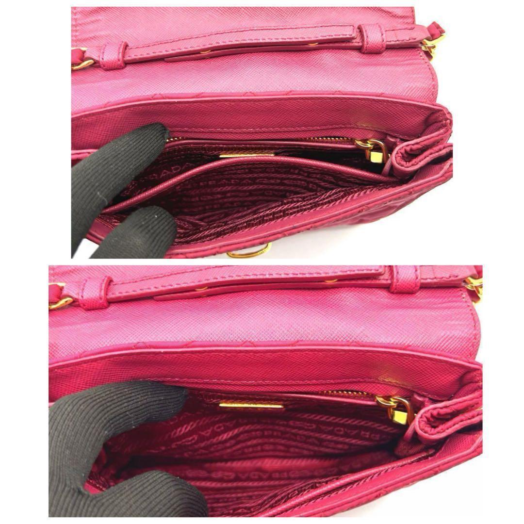 【極美品】 PRADA チェーンショルダーバッグ キルティングピンク