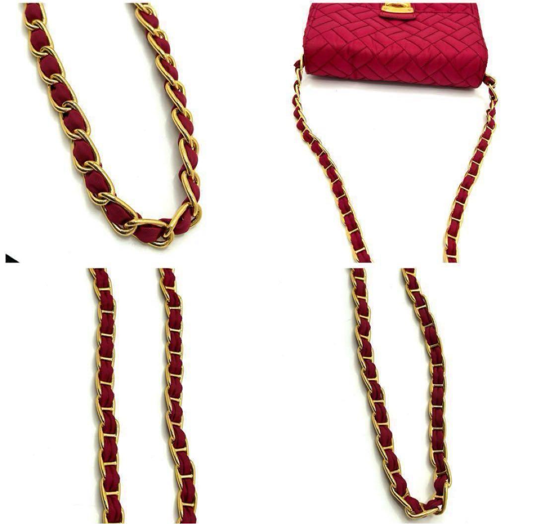 【極美品】 PRADA チェーンショルダーバッグ キルティングピンク