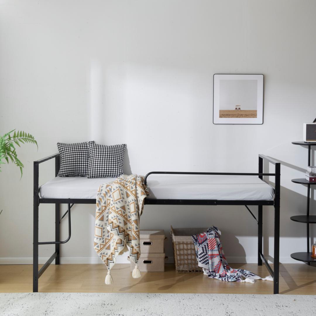 ロフトベッド 収納付 北欧風 耐震 スチール 一人暮らし【110cm】WHITE