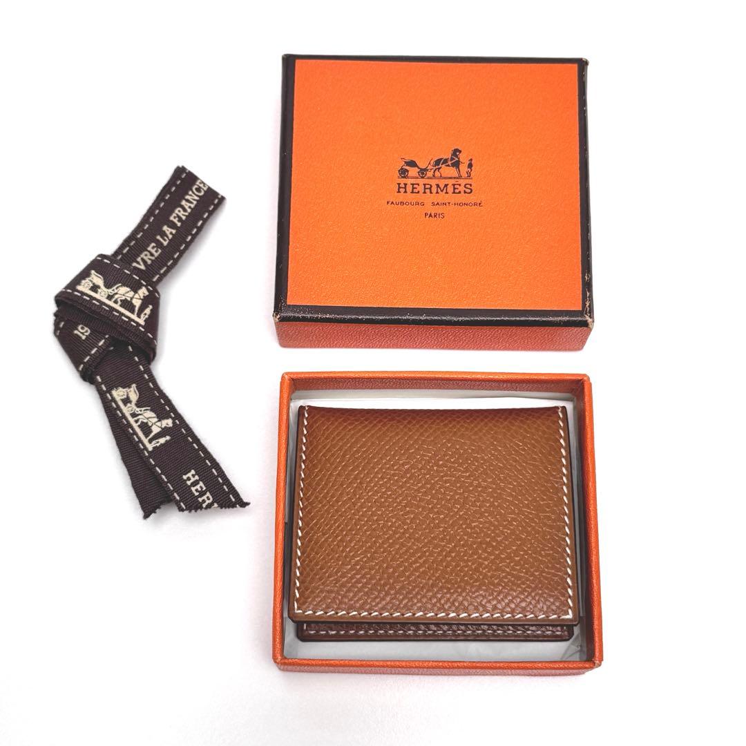 未使用保管品　茶　HERMES ミニフォトケース　キャメル　エルメス　写真入れ
