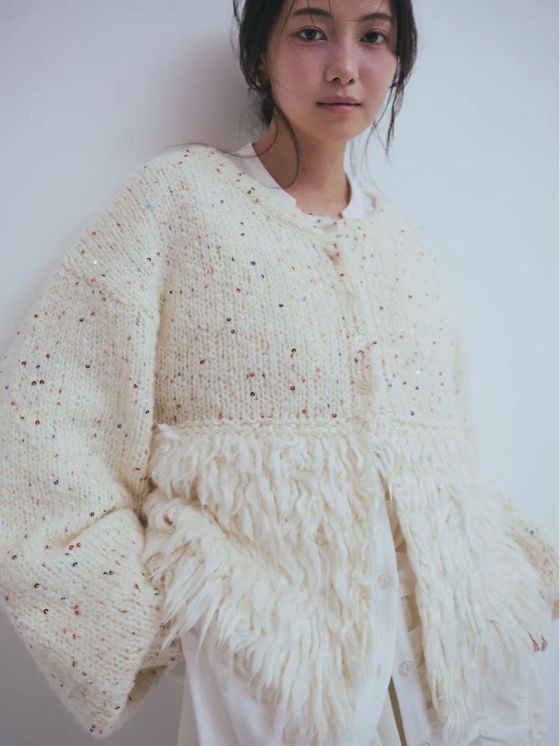 andequal fringe design gritter knit ニット