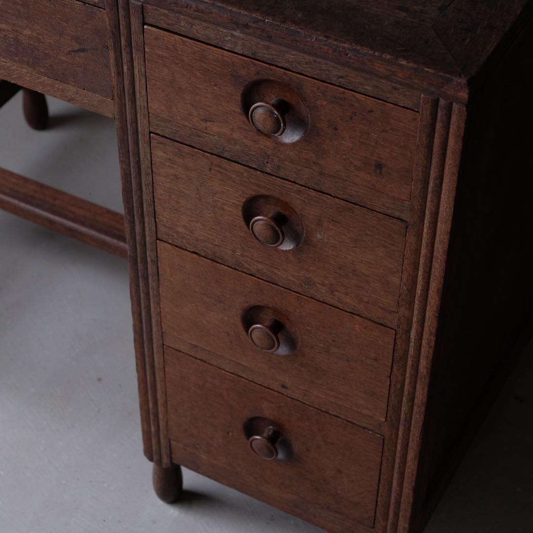 楢材 ５杯抽斗 片袖机　デスク テーブル 引き出し 古家具 アンティーク レトロ