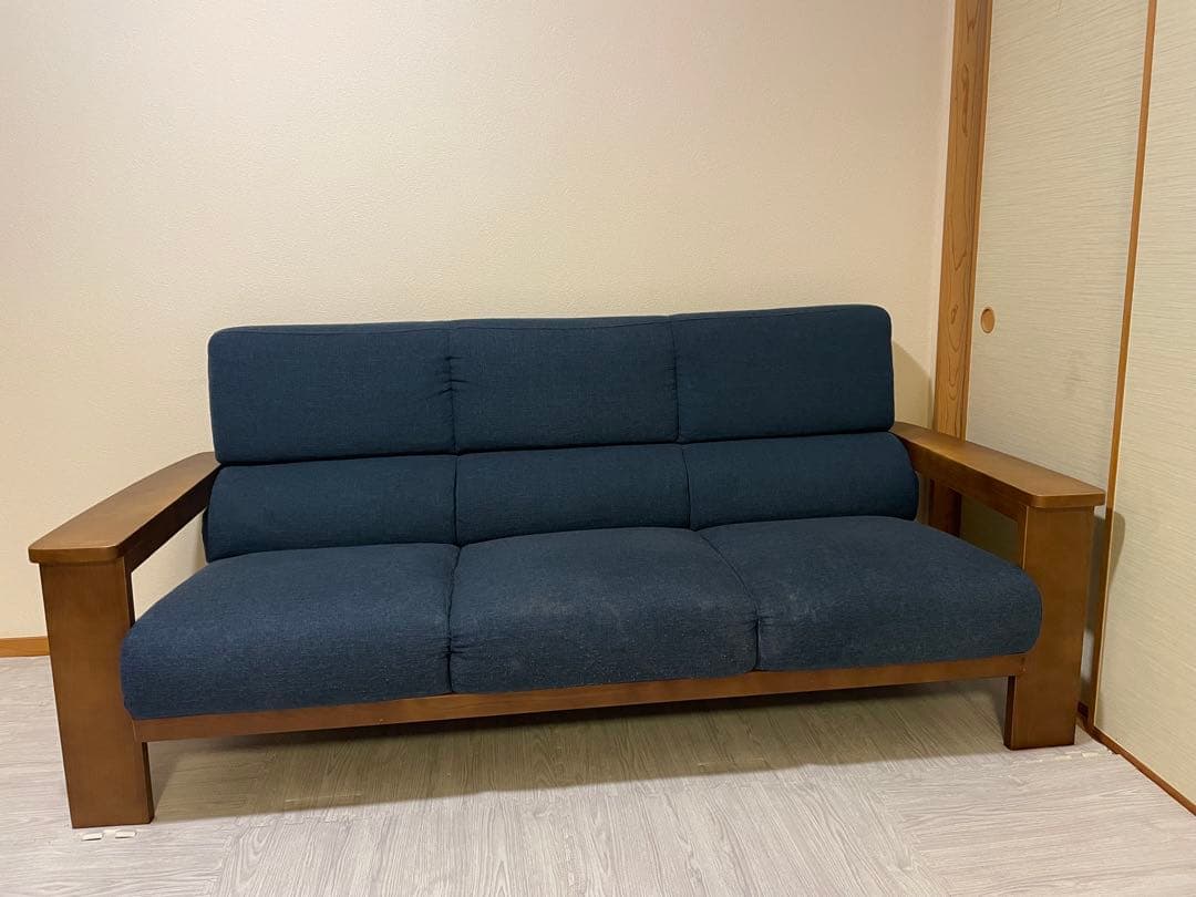 ノーチェ　ダークブルー 木製フレーム 3人掛けソファ