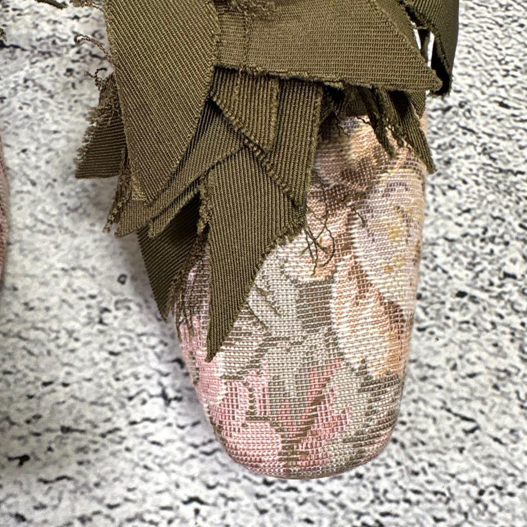 コムデギャルソン　フラットシューズ　リボン　23 刺繍　花柄　奇抜