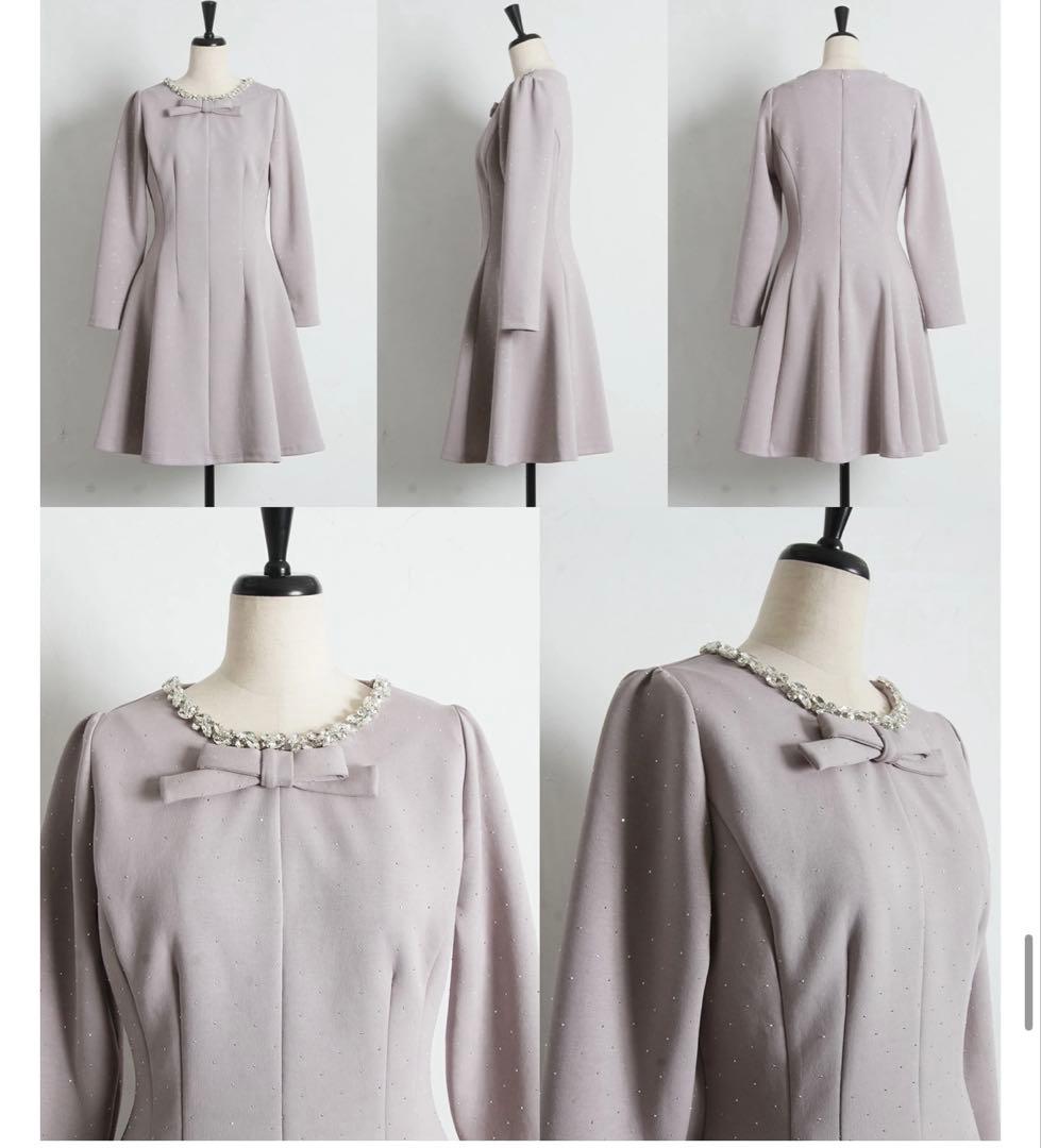 きらきらストーン×ビジュー付きリボンボンディングワンピース