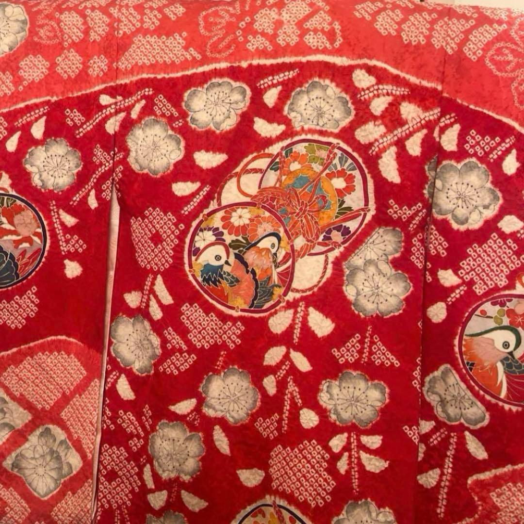 七五三 着物 女の子 正絹 本絞り 手描き友禅 古典柄 赤 長襦袢セット