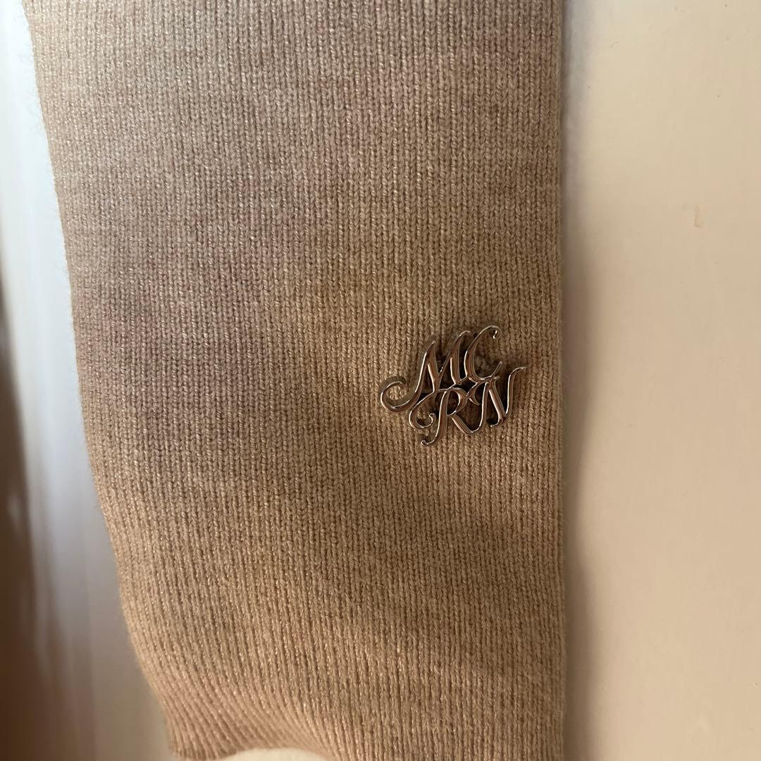 【美品】ミシェルマカロンチェックリボンオフショルニットワンピベージュフリーサイズ