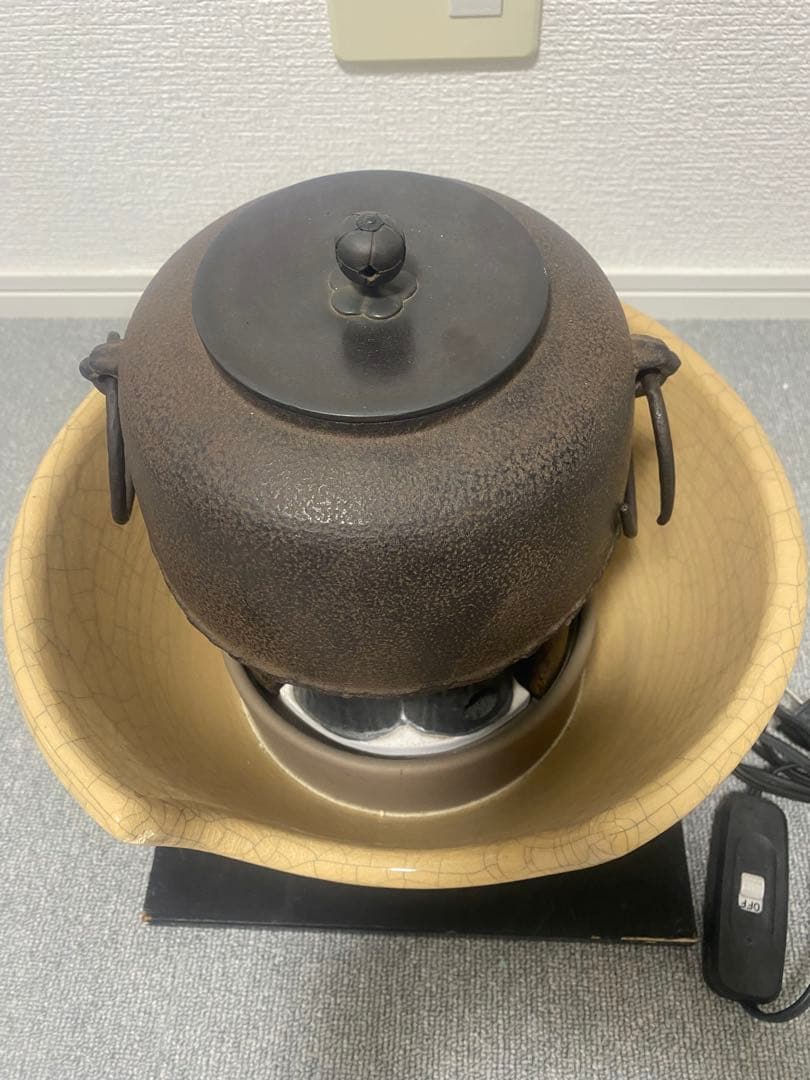創巧野々田 風炉型電熱器とあじろ鉄 茶釜 セット