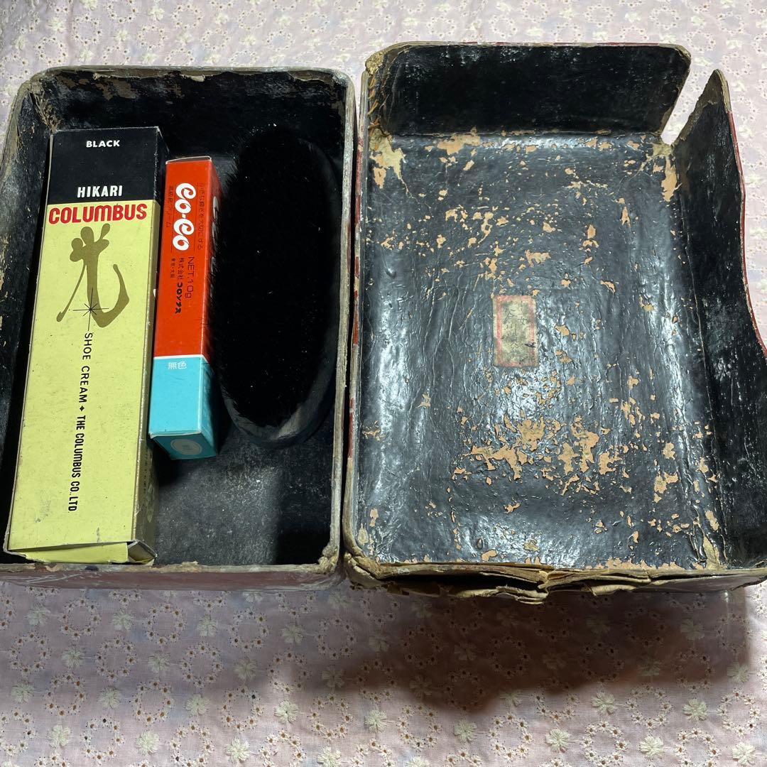 昭和レトロ　靴磨き箱　中身入り。