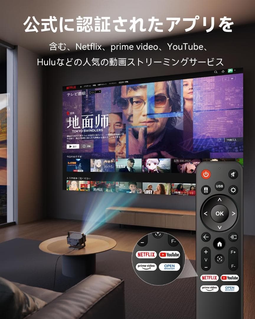 Netflix公式　プロジェクター 家庭用 回転プロジェクター 天井投影