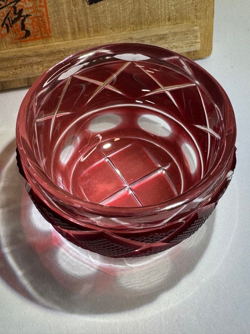 薩摩切子復元島津　赤　ミニ猪口 Shimadzu Satsuma Kiriko