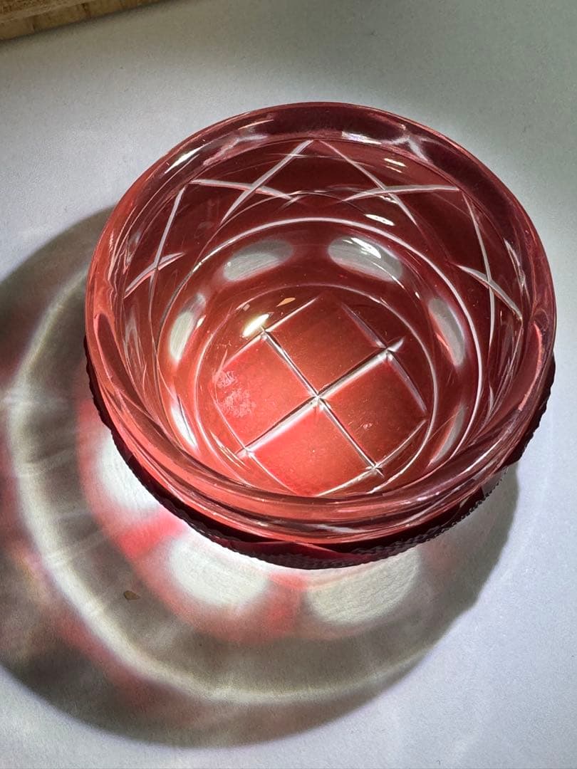 薩摩切子復元島津　赤　ミニ猪口 Shimadzu Satsuma Kiriko