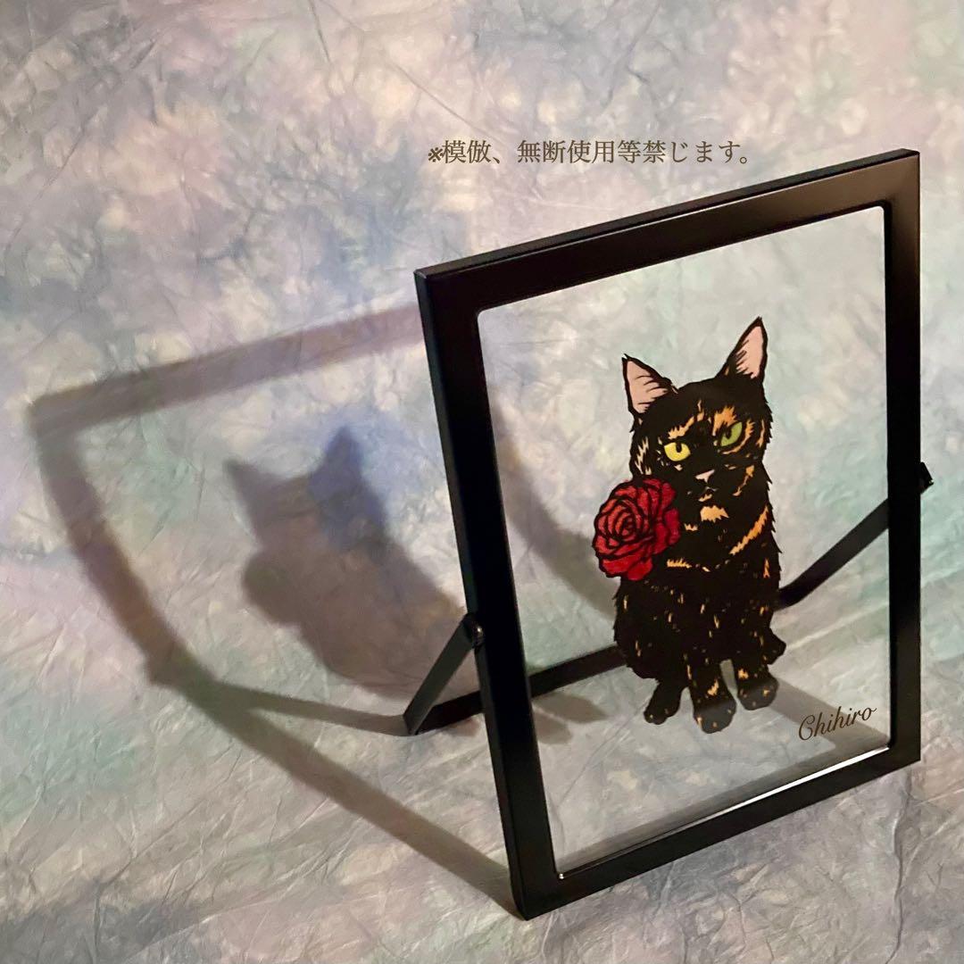 絵画 猫 切り絵 日本画 猫の絵 猫雑貨 黒猫 さび猫 和紙 ペーパーアート