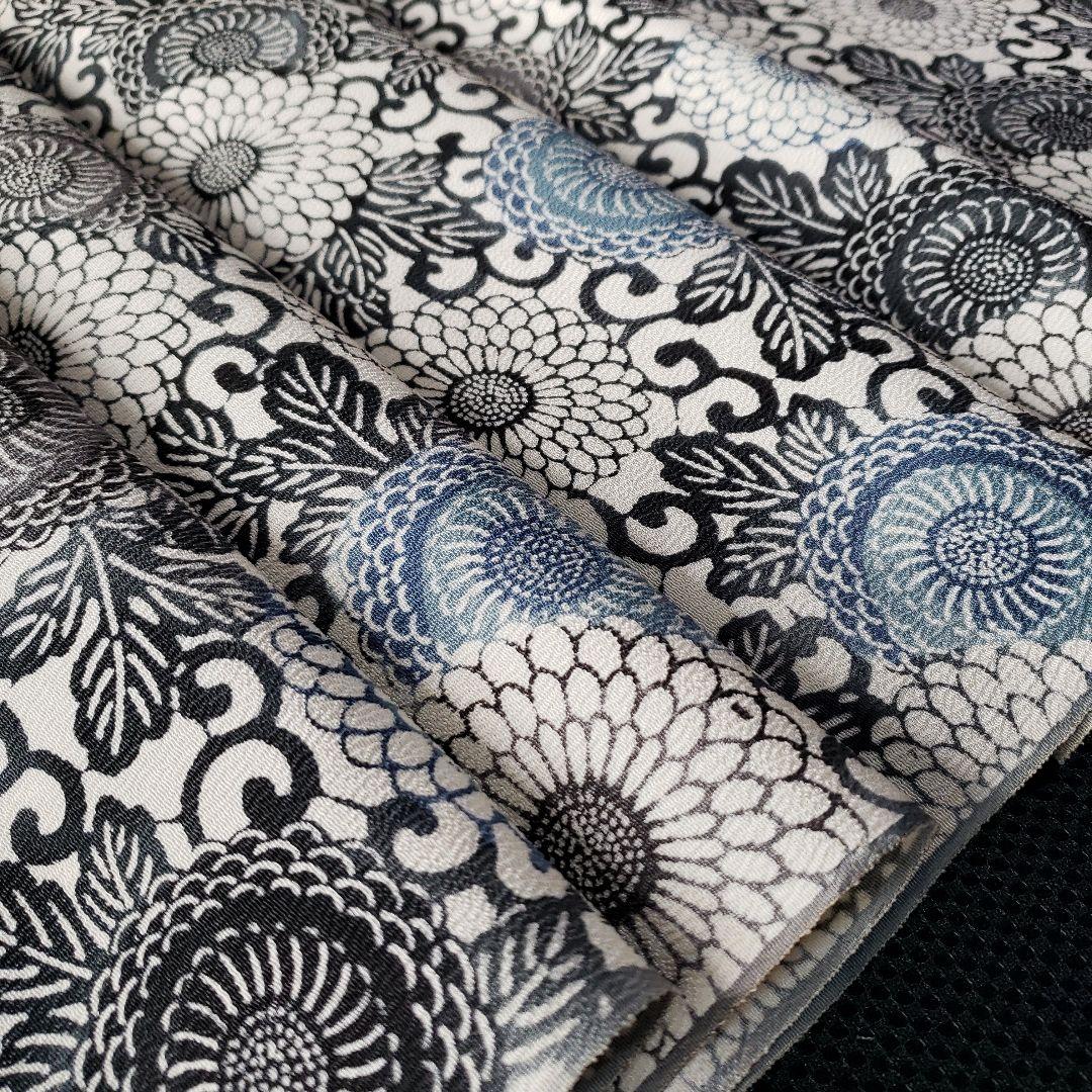 半幅帯 正絹 手差し紅型調 藍染め結城紬 長尺リバーシブル