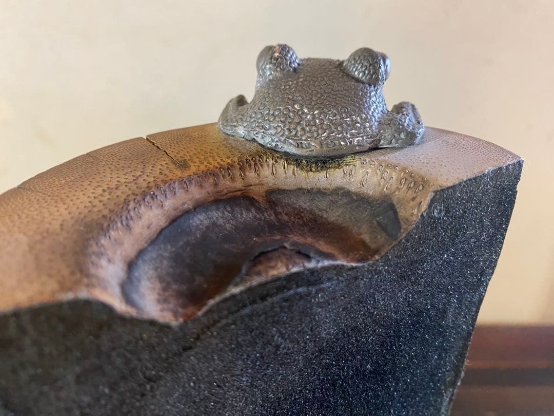 ヴィンテージ　錫製カエル付・ペア　　バンブーブックスタンド　レア