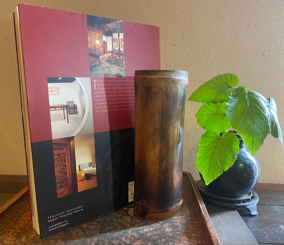 ヴィンテージ　錫製カエル付・ペア　　バンブーブックスタンド　レア