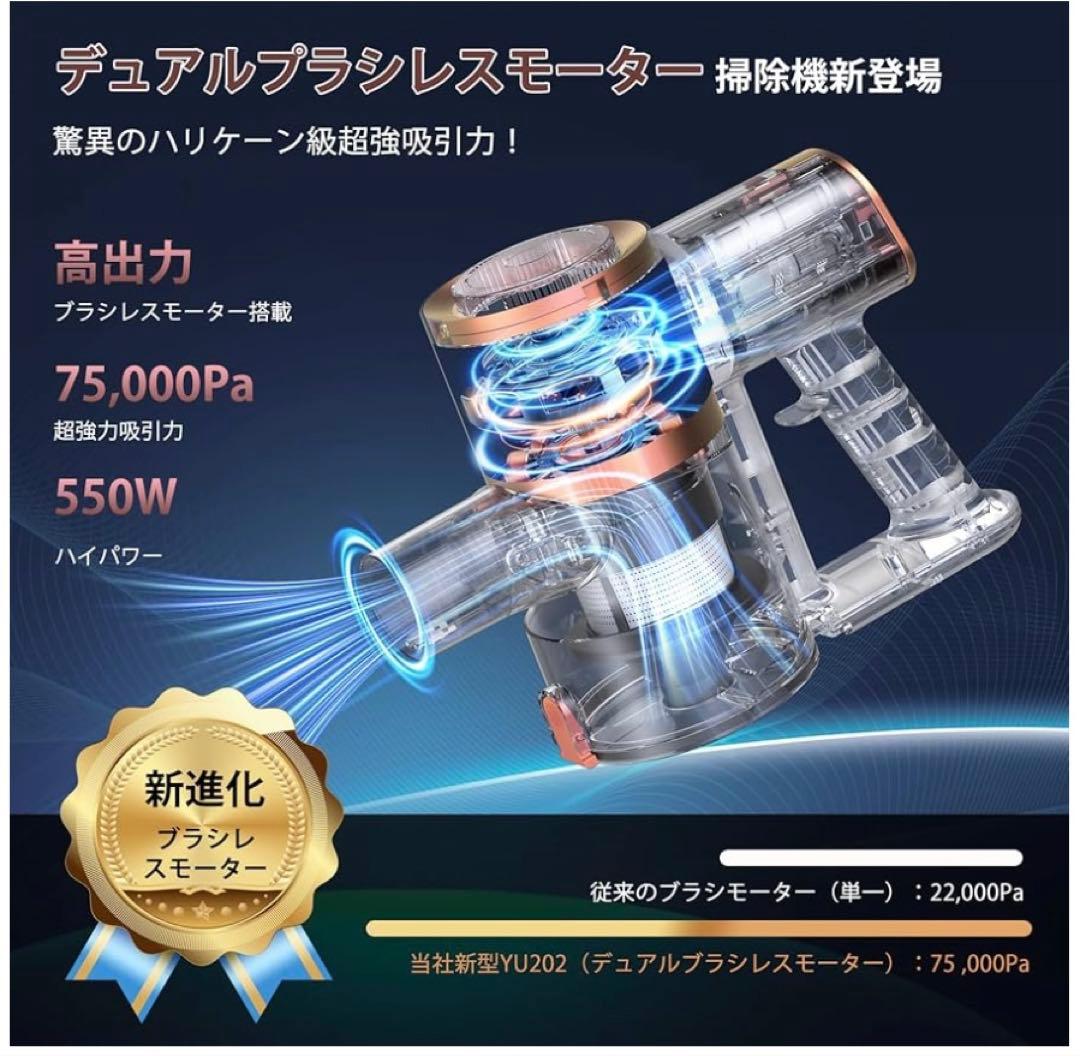 掃除機 コードレス 超強力吸引 LEDライト 置くだけ充電　最軽量 自立式