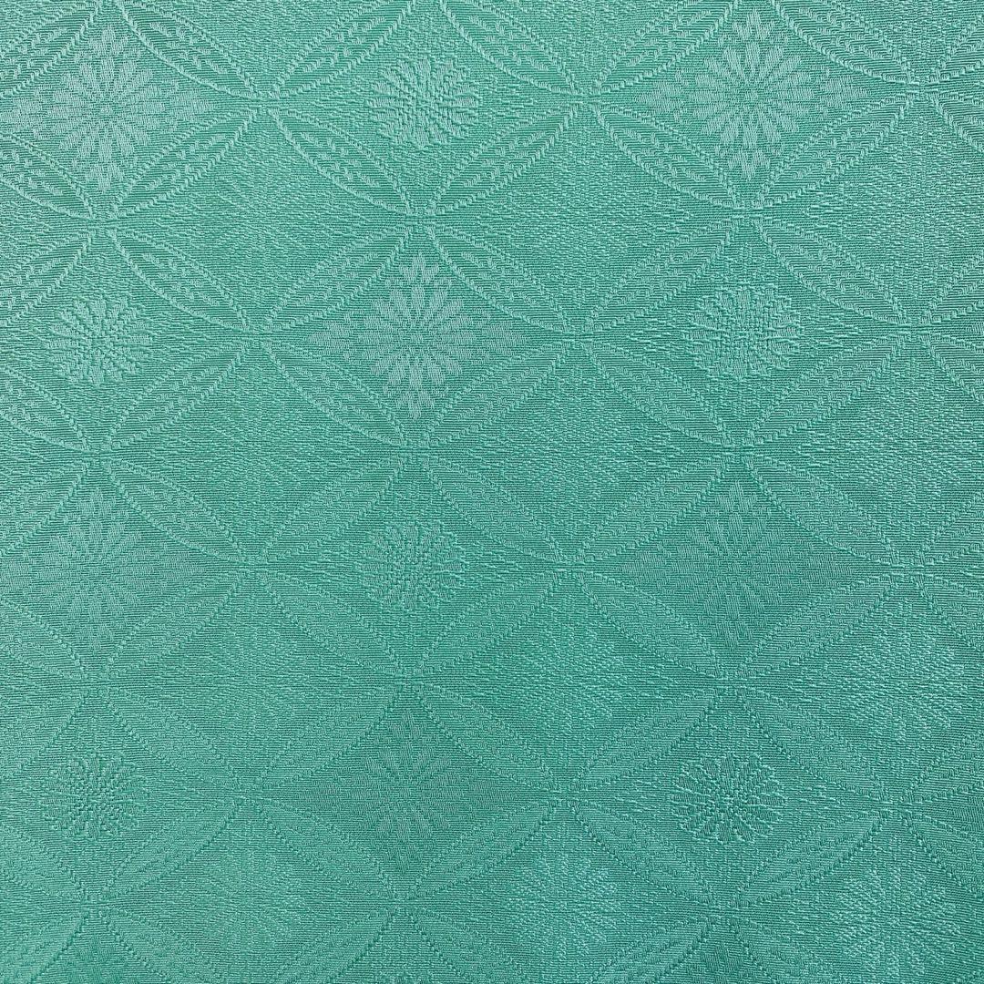 美品　単衣　正絹　紋付　色無地　フルセット　七宝に花菱地紋　西陣唐織袋帯　マ8