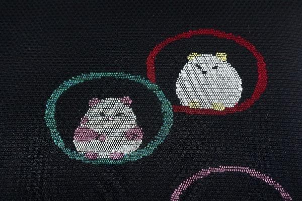 珍柄！未使用品 名古屋帯 ハムスター 可愛い ウール 黒 3m77cm お洒落