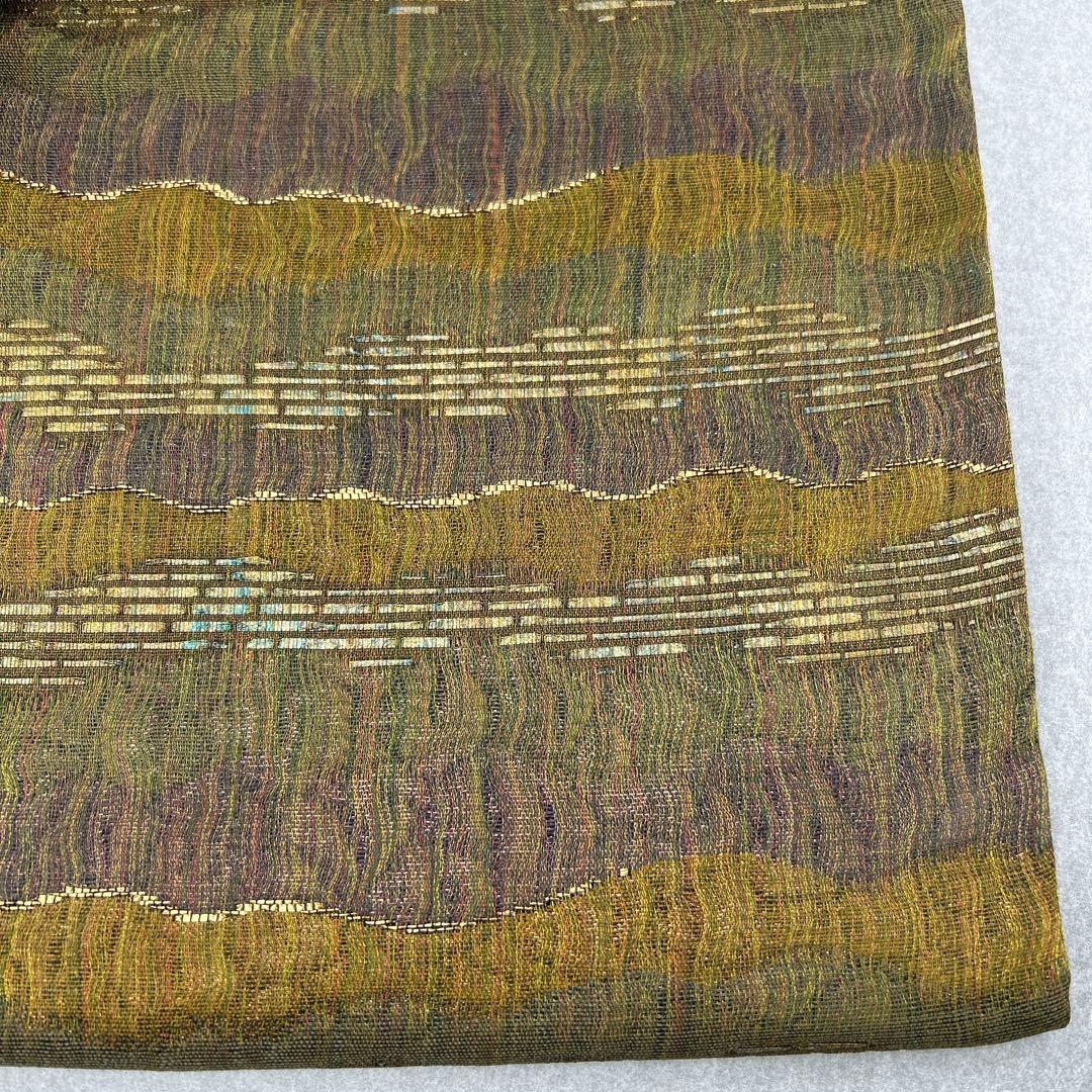 袋帯 緑と紫の波模様0123