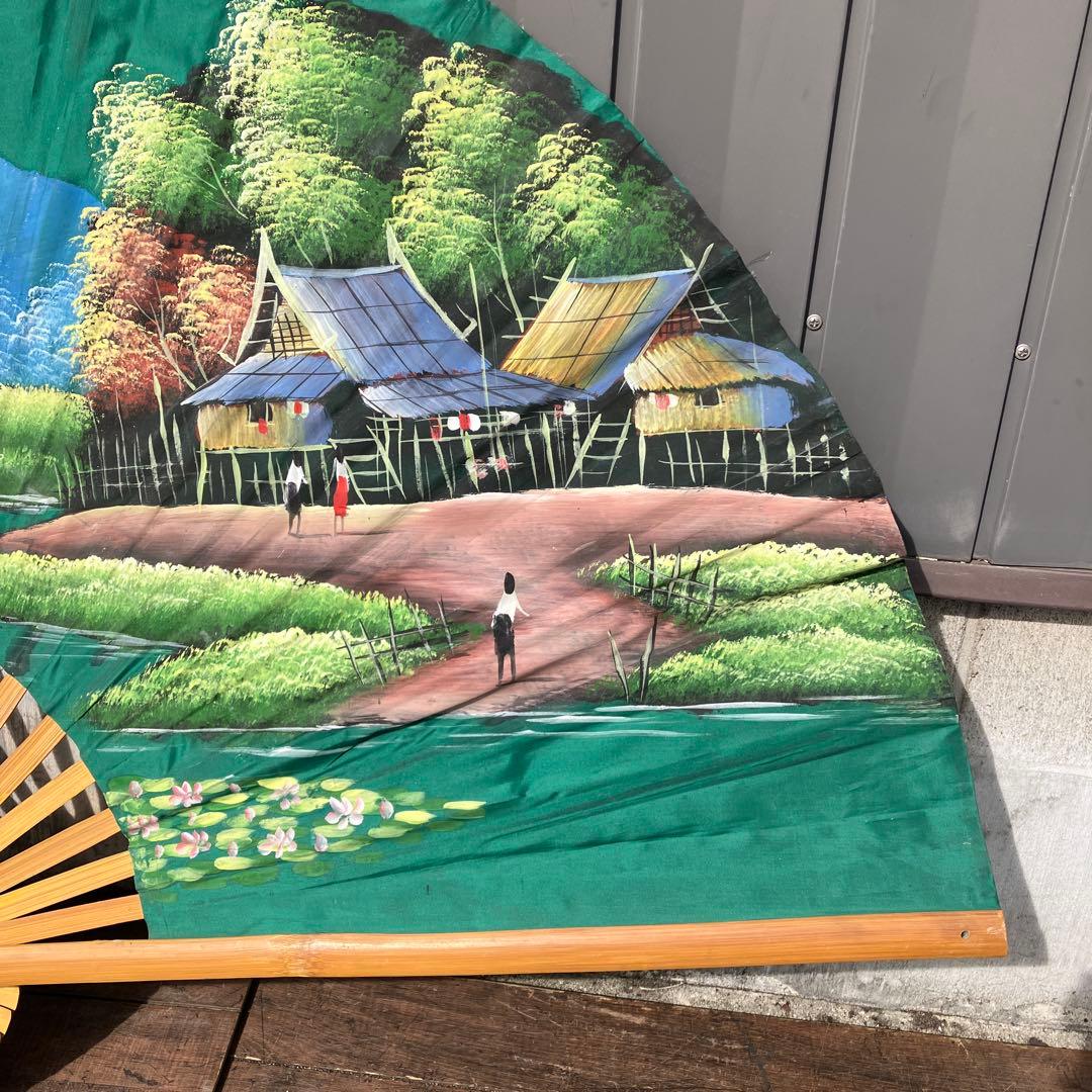 扇 飾り扇子 巨大扇子 壁掛け インテリア 飾り扇 風景画 レトロ 絵画