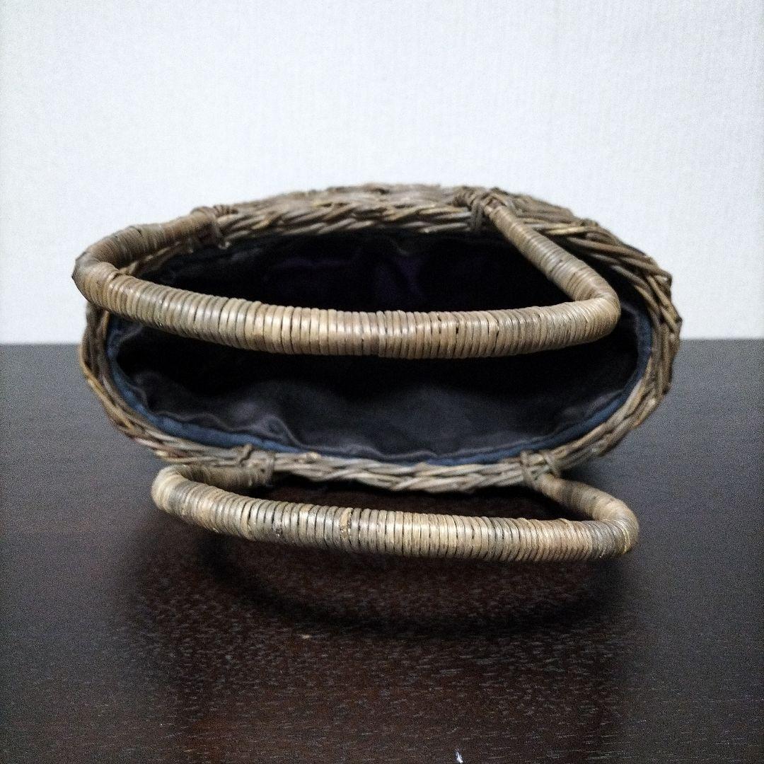 つるかご　巾着付　工芸品　ヴィンテージ　黒葛　くろかずら
