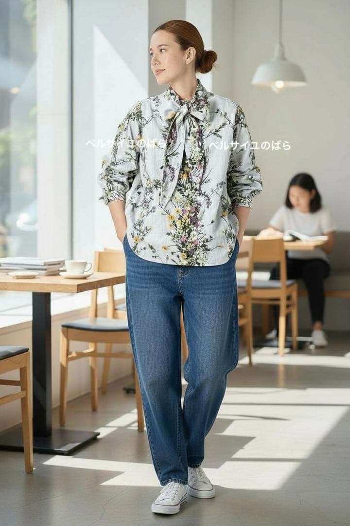 45rpm 45Rインドカディブーケストライプのリボンブラウス今季