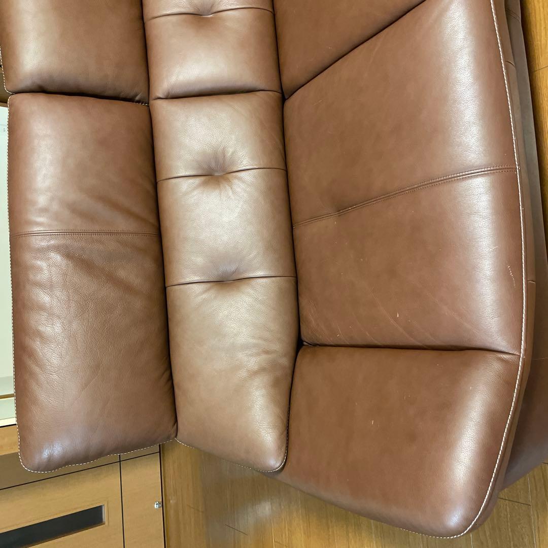 カリモクブラウン皮革2人掛けソファ