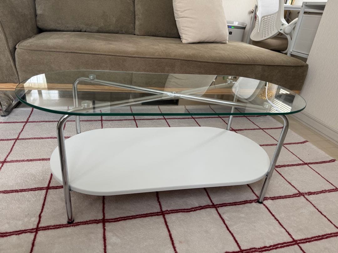 ガラスローテーブル 韓国インテリア風　ホワイト