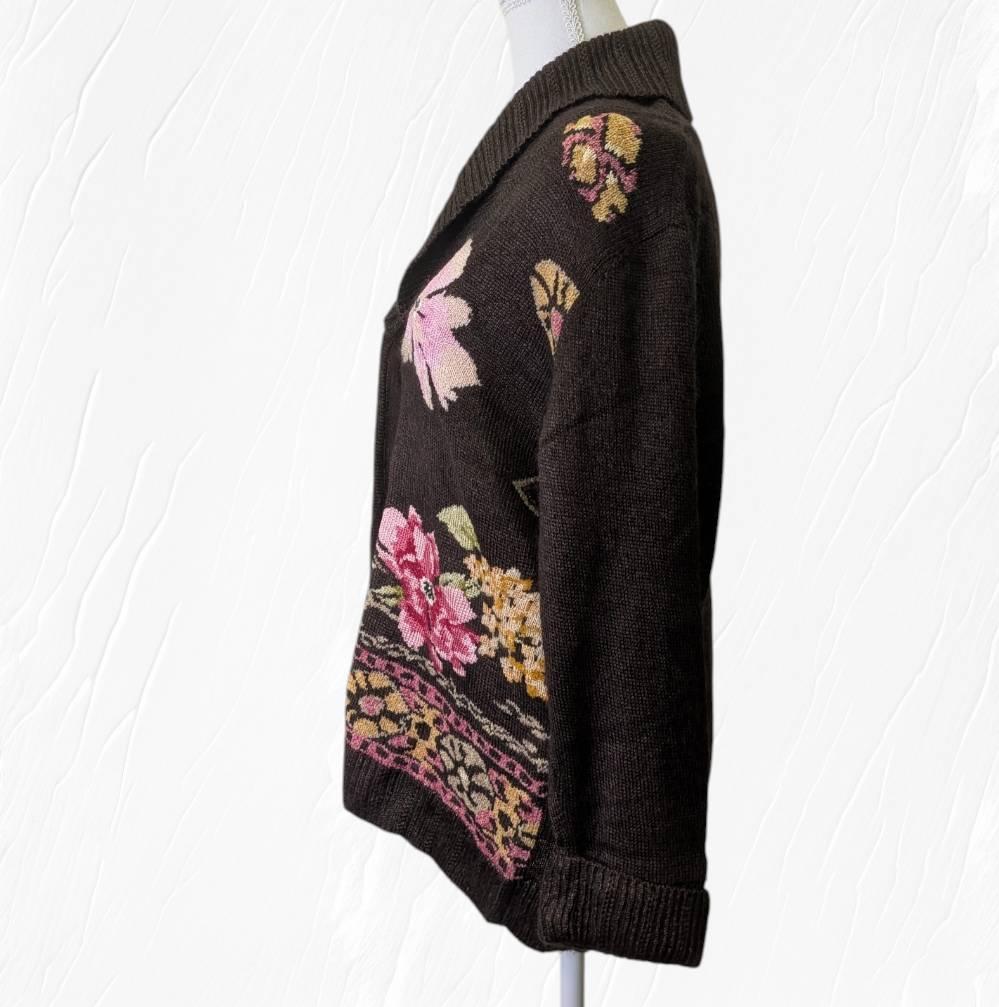 【美品】LEONARD レオナール カーディガン ブラウン 花柄 ＬＬ