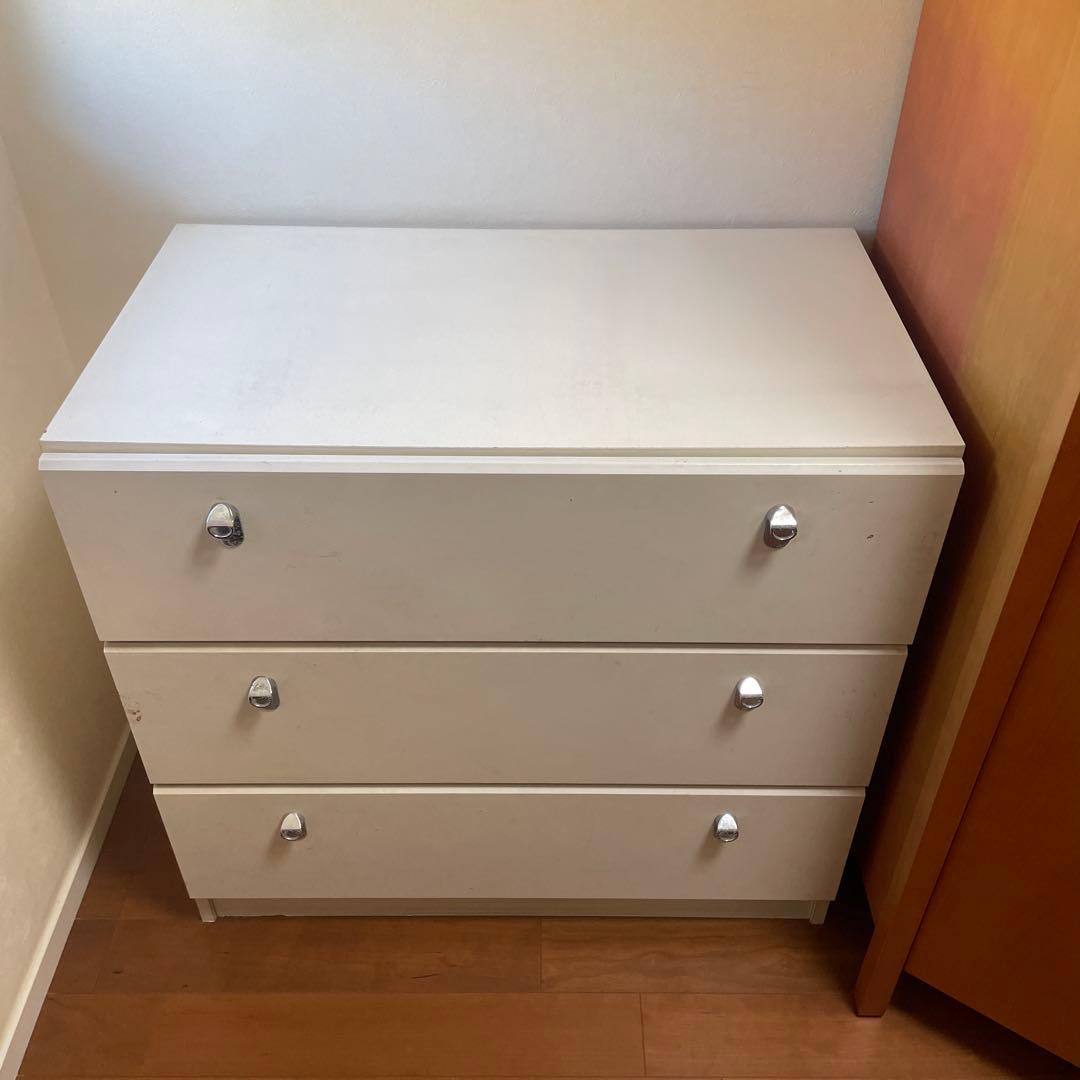 ホワイト木製チェスト 3段
