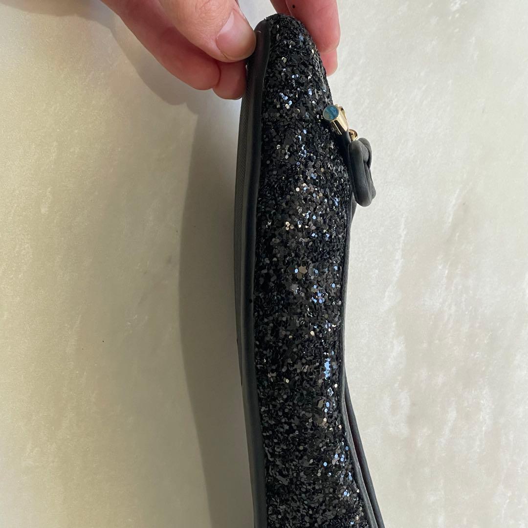 美品！ケイトスペード　グリッターパンプス　バレエシューズ　ブラック
