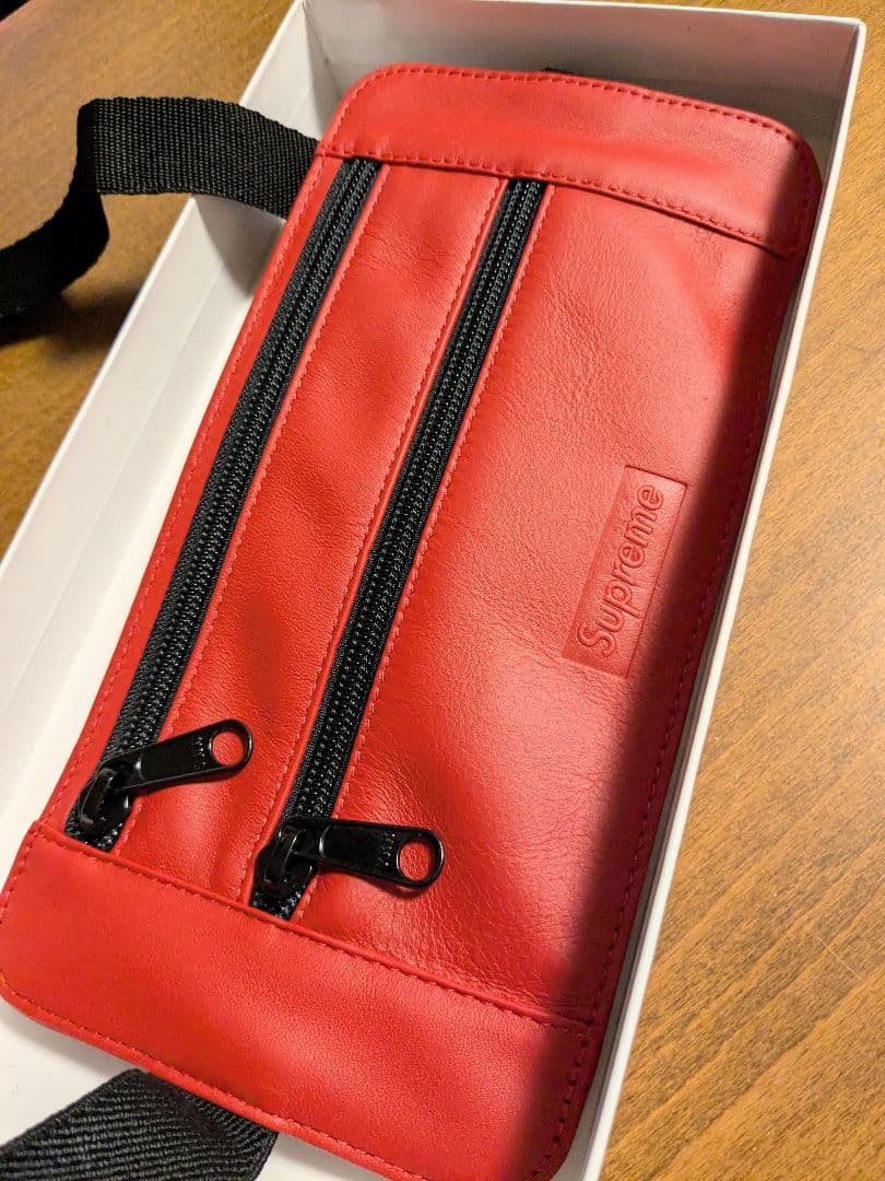 新品 19ss Supreme レザー ウエスト ショルダーポーチ Red