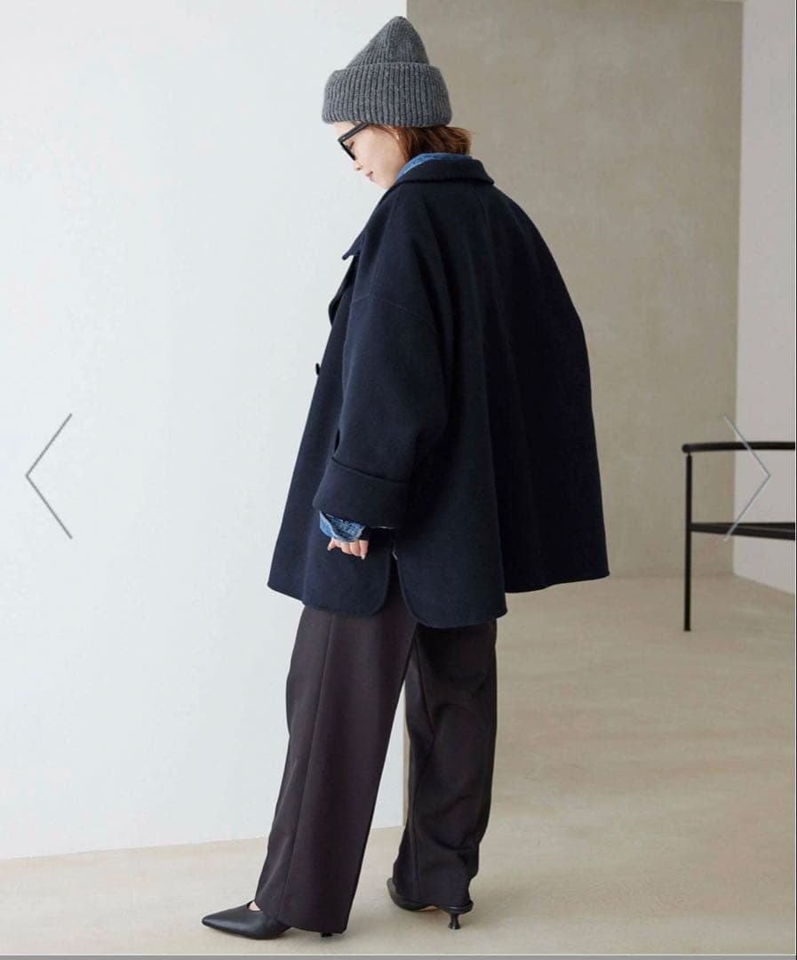 ネイビー ダブルボタン ウールコート