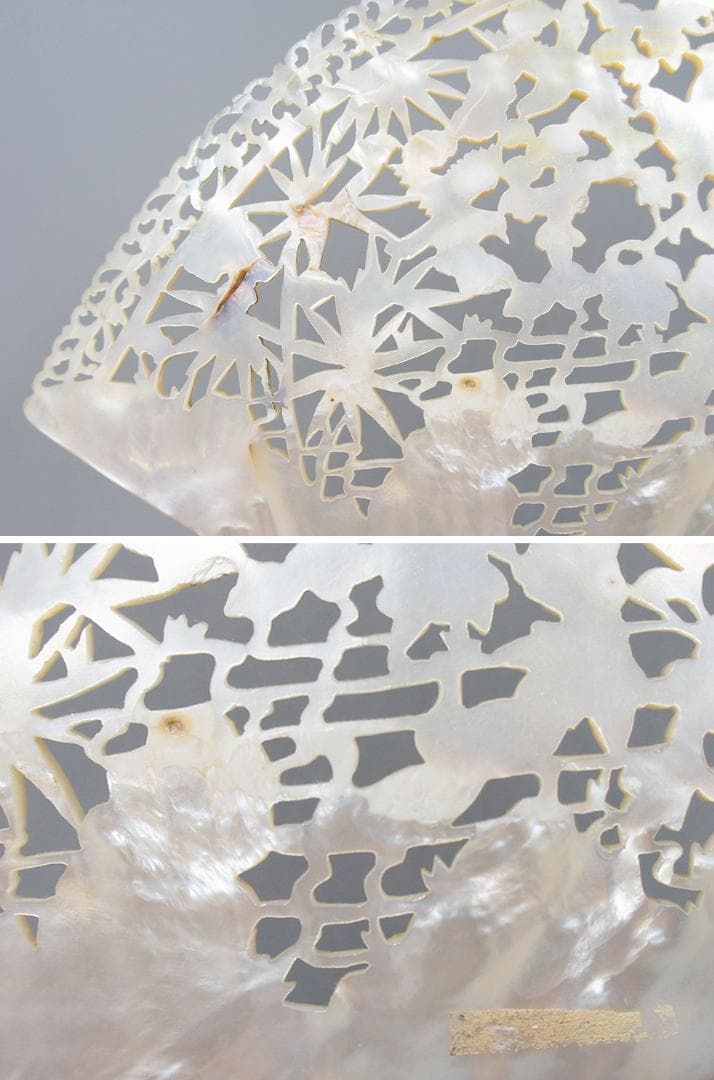 【貝】　★ 文房 貝彫花鳥図擺件 ★　清朝期　竹 牡丹 喜鵲 彫刻文様　雅玩雑項