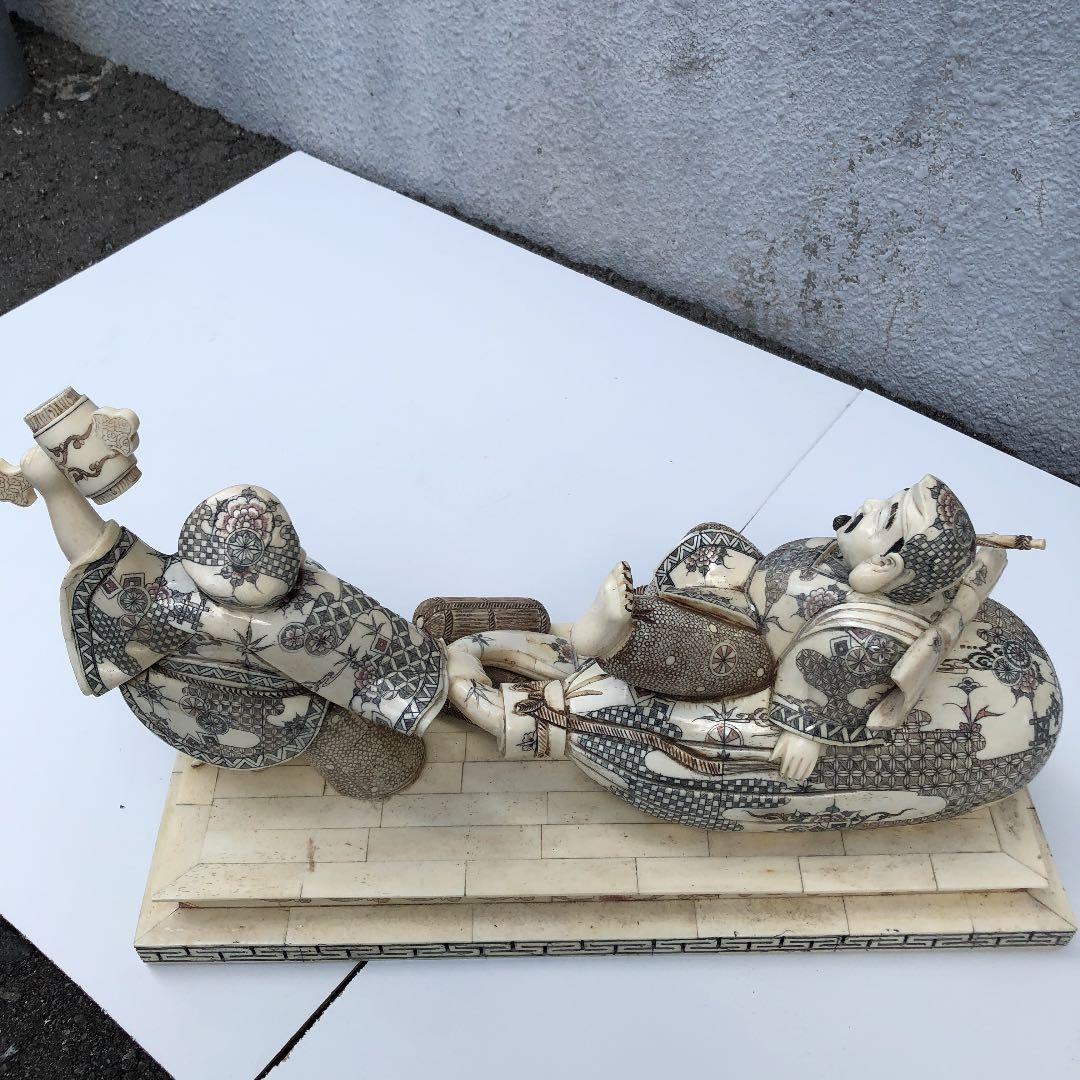 七福神　恵比寿大黒　手彫り　骨彫り